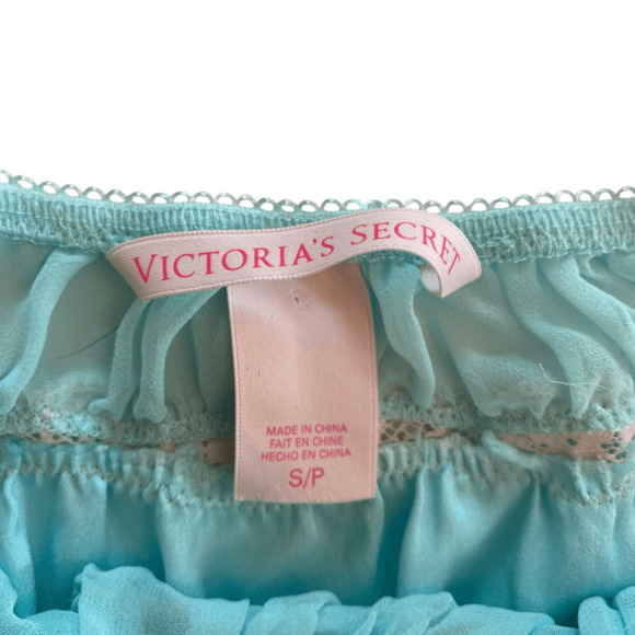 Victoria’s Secret Baby Blue Babydoll Top Small White Lace Adjustable Straps - Picture 2 of 6